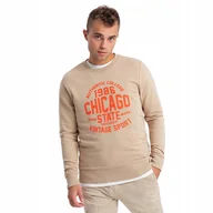 Bluzy męskie - Bluza męska nierozpinana z nadrukiem collegowym piaskowa V1 OM-SSPS-0154 XL - miniaturka - grafika 1