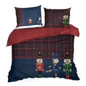Pościel - Komplet pościeli świątecznej PETER3 220x200 ciemnoniebieska bordowa kratka dziadki do orzechów - miniaturka - grafika 1