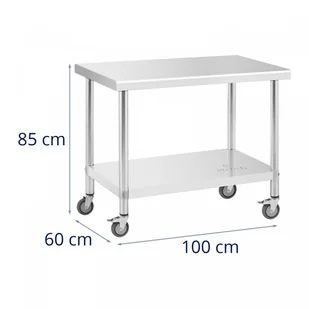 Stół ze stali nierdzewnej na kółkach - 60 x 100 cm - 155 kg ROYAL CATERING 10012802 RCAT-100/60-W - Meble gastronomiczne - miniaturka - grafika 3