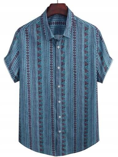 SHEIN KOSZULA MĘSKA NIEBIESKA WZÓR CASUAL XL V4U