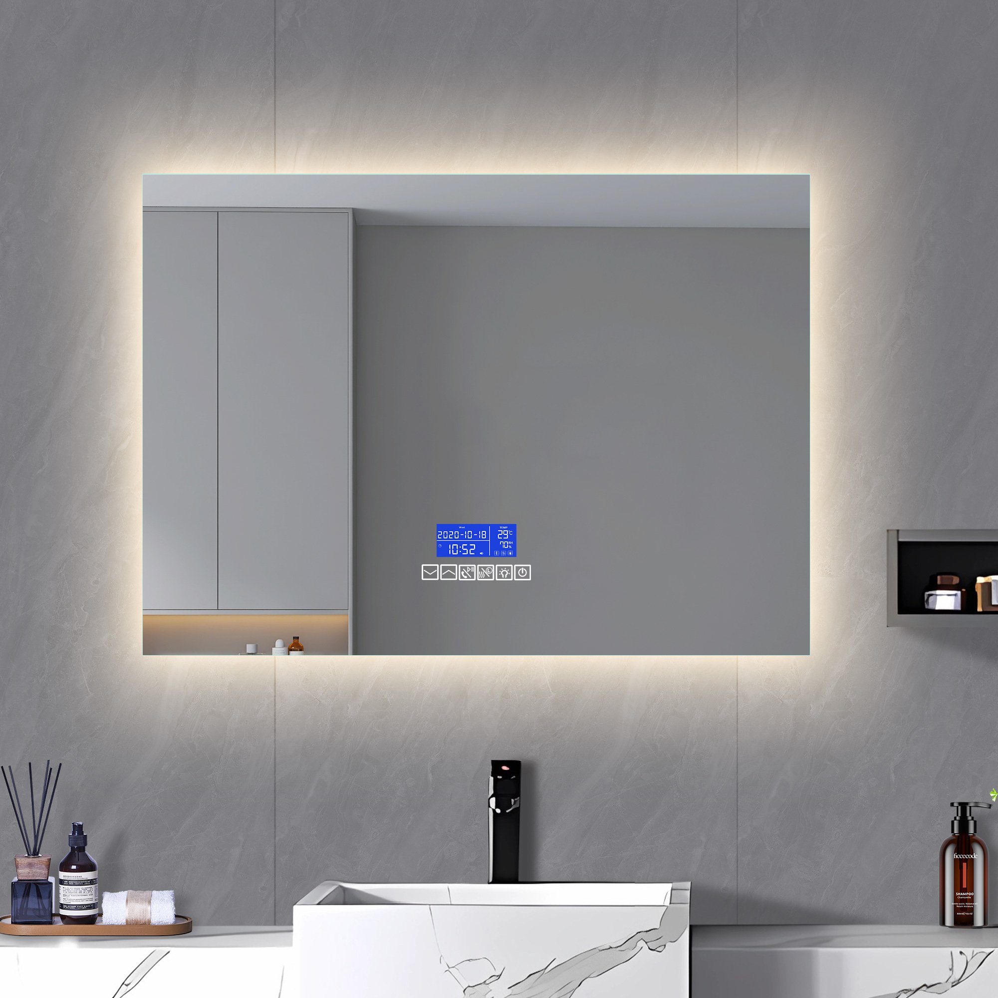 Lustro łazienkowe z oświetleniem - 140 x 80 cm, lustro łazienkowe LED z czujnikiem dotykowym/ściemnianiem/zmianą koloru Lustro łazienkowe LED z głośnikiem Bluetooth, IP44