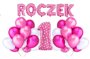 BALONY ROCZEK dziewczynki cyfra 1 różowa 40cm Zestaw balonów różowych napis - Baby shower i roczek - miniaturka - grafika 1