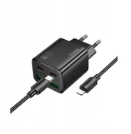 Ładowarki do telefonów - Ładowarka sieciowa do telefonu Hoco 2 x USB C + 2 x USB A QC3.0 PD 3A 30W + kabel USB C do Lightning N56 czarna - miniaturka - grafika 1