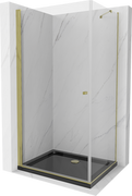 Kabiny prysznicowe - Mexen Pretoria kabina prysznicowa uchylna 80x70 cm, transparent, złota + brodzik Flat, czarny - 852-080-070-50-00-4070G - miniaturka - grafika 1