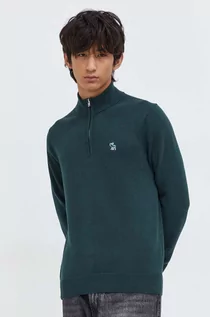 Swetry męskie - Abercrombie & Fitch sweter z domieszką wełny męski kolor zielony lekki z półgolfem - grafika 1