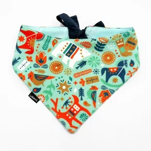 Bandana dla psa z motywem ludowym świątecznym wiązana chusteczka, apaszka Winter Folk blue-M - Ubranka dla psów - miniaturka - grafika 1