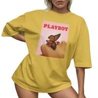 Koszulki i topy damskie - T-SHIRT OVERSIZE LU��NA KOSZULKA PLAYBOY MOTYL USTA NADRUK XXXL SUKIENKA - miniaturka - grafika 1