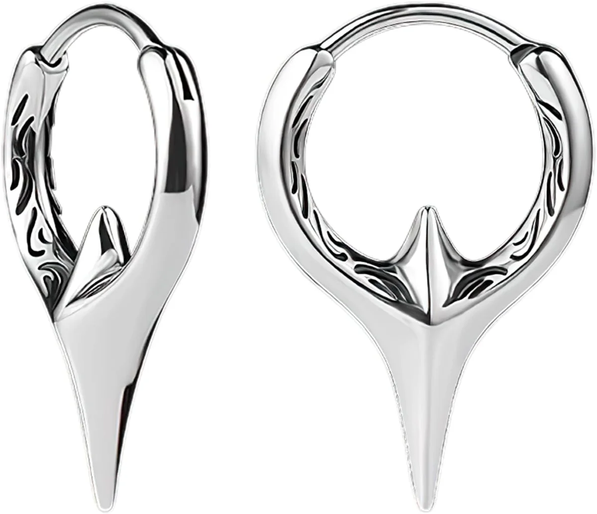 KOLCZYKI HUGGIE GEOMETRYCZNE SREBRNE STAL SZLACHETNA UNISEX MODNE GOTYCKIE
