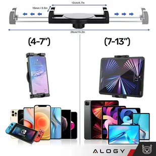 Uchwyt samochodowy na tablet telefon kokpit szybę Alogy do auta z długim ramieniem 4-13" czarny - Agrowłókniny - miniaturka - grafika 1