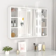 Toaletki - Lumarko Szafka z lustrem i LED, biała z połyskiem, 76x15x55 cm - miniaturka - grafika 1