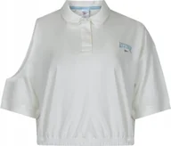 Bluzki damskie - REEBOK - BLUZA DAMSKA CL VARSITY TOP HT7854 bluzka krótki fason ecru - miniaturka - grafika 1