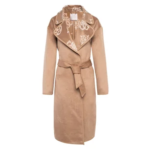 Damski płaszcz GUESS LUDOVICA LOGO WRAP COAT W3BL18WFQT0-F1HW – Beżowy - Płaszcze damskie - miniaturka - grafika 1