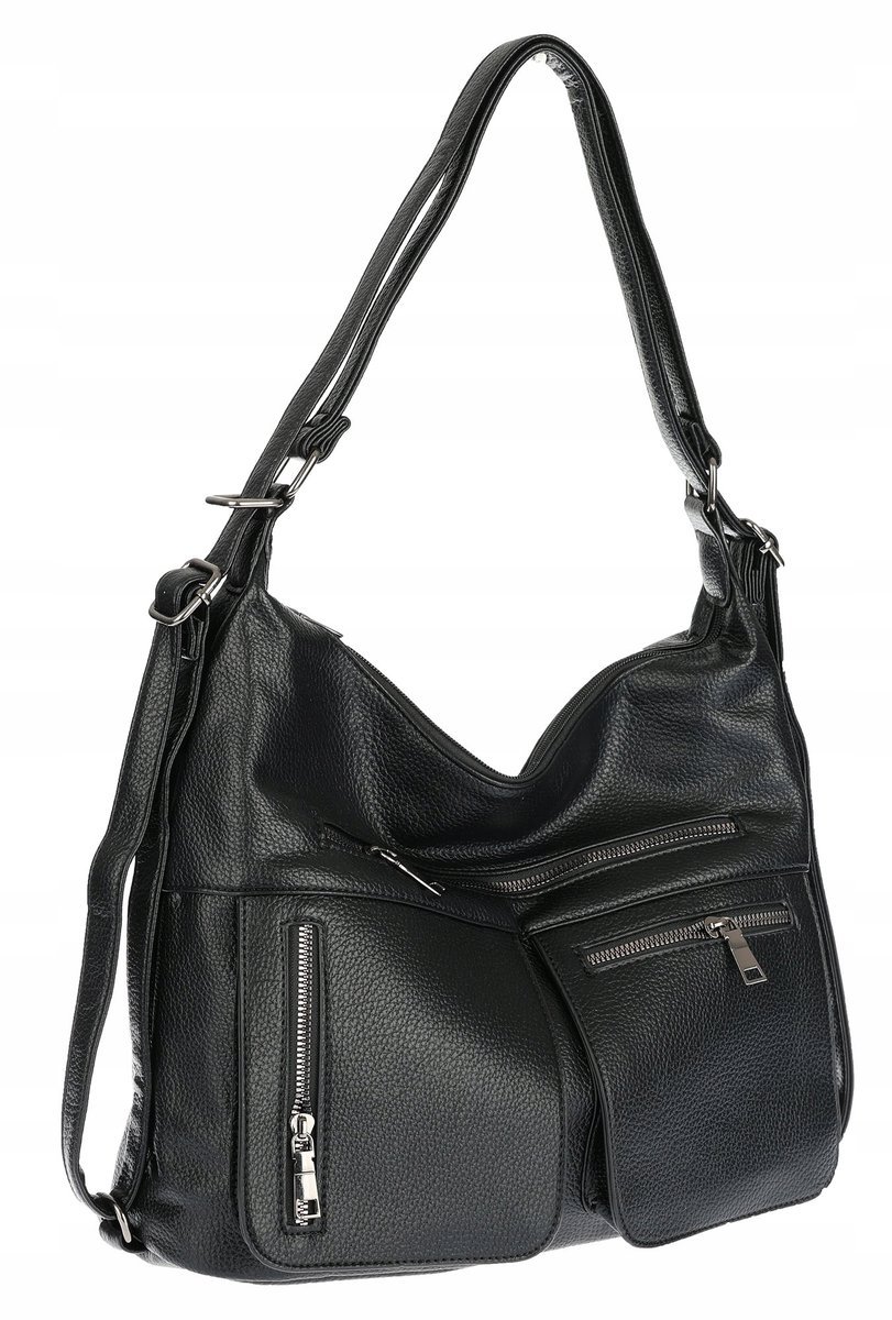 Torebka Damska Shopper Listonoszka Plecak 2w1 worek na Ramię 88021 Czarna