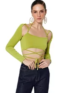 Koszule damskie - TRENDYOL Damska koszula damska z dopasowanym bodycon Scoop Neck Knit Blouse, zielony, 40 - miniaturka - grafika 1
