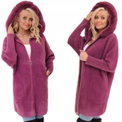 Płaszcze damskie - Z FUTERKIEM PŁASZCZ ALPAKA NA SUWAK WEŁNA CIEPŁY wrzosowy - miniaturka - grafika 1