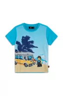 Koszulki dla chłopców - Lego t-shirt bawełniany dziecięcy kolor turkusowy z nadrukiem - miniaturka - grafika 1