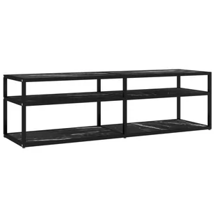 Lumarko Szafka pod TV, czarny marmur, 140x40x40,5 cm, szkło hartowane - Szafki RTV - miniaturka - grafika 3