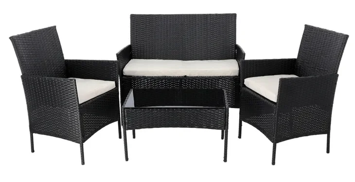 Zestaw Mebli Ogrodowych 4 Elementy Sofa 2 Fotele Ława Technorattan Czarny