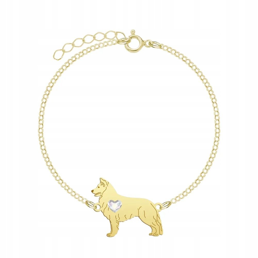 Bransoletka Złota z psem White Swiss Shepherd Dog 925 Prezent GRAWER GRATIS