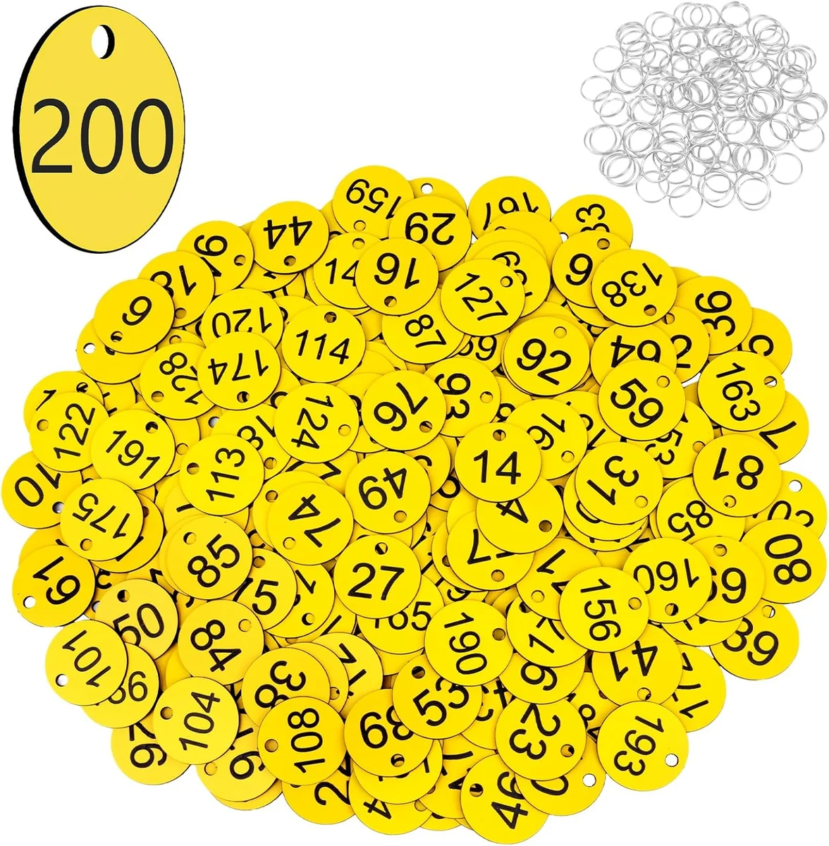 200 szt. zawieszki na klucze z numerami, wodoodporne, ABS, żółte