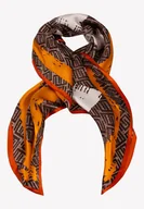 Apaszki i szaliki damskie - Duża apaszka damska jedwabna brązowa we wzory geometryczne - miniaturka - grafika 1