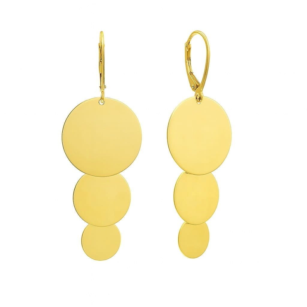 Srebrne kolczyki długie gładkie pozłacane z trzema złotymi kółkami