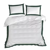 Pościel - Eurofirany Pościel satynowa 160x200 Laura biała zielona ciemna z ozdobną kantą - miniaturka - grafika 1