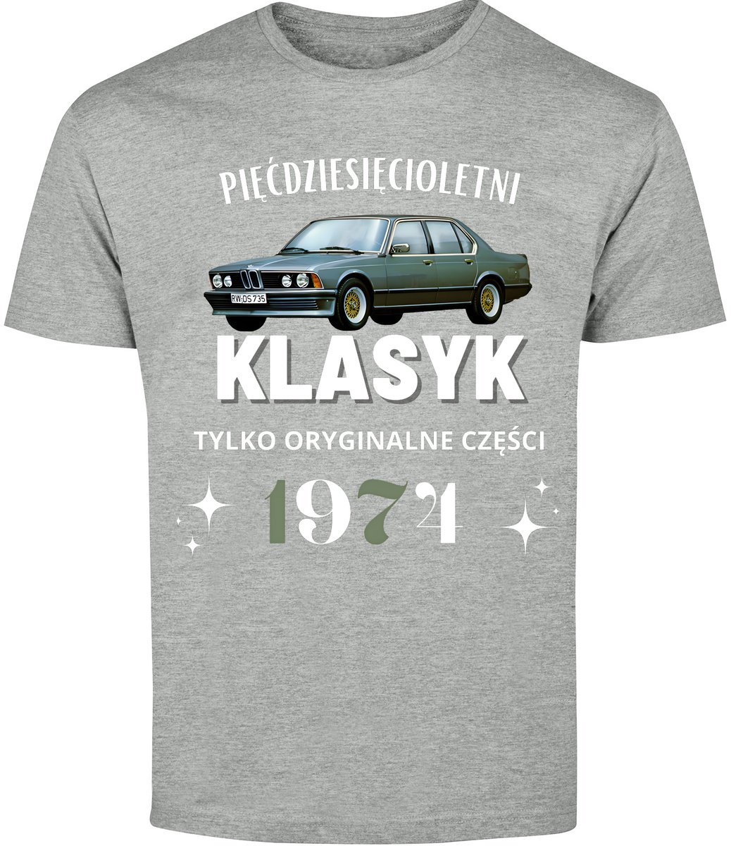 T-Shirt Męski Bmw Na 50 Urodziny Prezent Koszulka Szara R-S A38