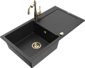 Zlewozmywaki z baterią - Mexen Leo zlewozmywak granitowy 1-komorowy z ociekaczem i baterią kuchenną Carla, czarny/srebrny metalik - 6501-73-670700-50 - miniaturka - grafika 1