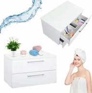 Szafki łazienkowe - Szafka Łazienkowa 80 cm Biała Wisząca 2 Szuflady Połysk + Blat + Mocowania - miniaturka - grafika 1