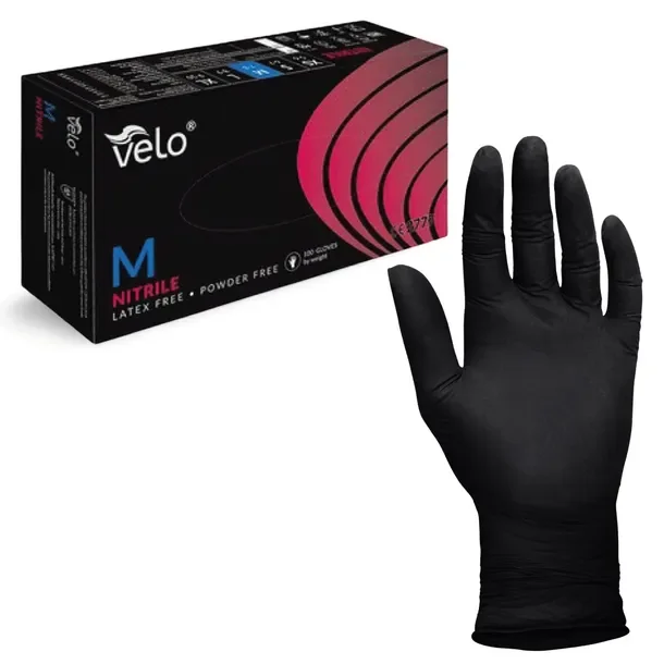 Rękawice Rękawiczki Nitrylowe Mocne Bezpudrowe Velo Nitrile Black M 100szt