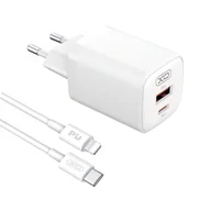 Ładowarki do telefonów - XO Ładowarka sieciowa L96 PD 30W QC 3.0 18W 1x USB 1x USB-C biała + kabel USB-C - Lightning - miniaturka - grafika 1