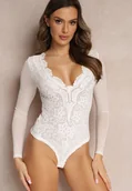 Body - Białe Body Koronkowe z Siateczką Apontha - miniaturka - grafika 1