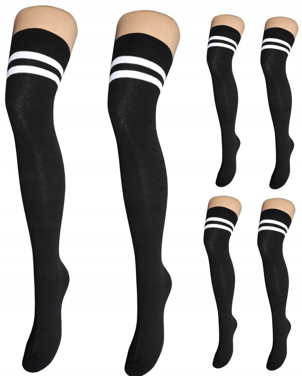 ZAKOLANÓWKI 3-PARY ZESTAW BAWEŁNIANE CZARNE Z PASKAMI KRYJĄCE DAMSKIE 35-38