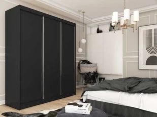 AGMAT Inari szafa z drzwiami przesuwnymi, szafa z 3 drzwiami i 2 szufladami, nowoczesna szafa w kolorze: czarny, szafa w rozmiarze: 180 x 216 x 61 cm - Szafy - miniaturka - grafika 1