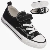 Buty dla dziewczynek - Trampki Dziecięce na Rzepy Buty Czarne Materiałowe Sportowe RC06P i RC05P 33 - miniaturka - grafika 1