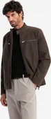 Kurtki męskie - Kurtka męska Ombre Męska kurtka biker w stylu retro ze stójką brązowa V1 OM-JAFL-0197 M - miniaturka - grafika 1