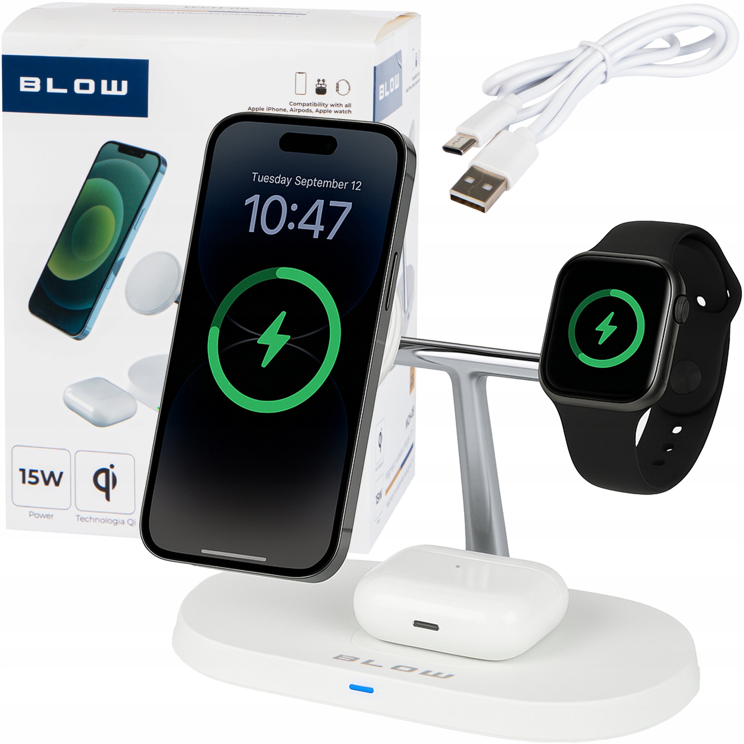 Mocna Ładowarka Indukcyjna Bezprzewodowa Do Apple 3w1 Magsafe 15W Usb C