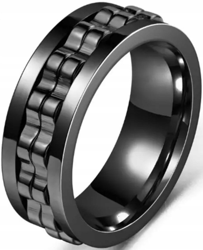 Czarny Pierścionek Antystresowy Anxiety Ring ze Stali Chirurgicznej Stres