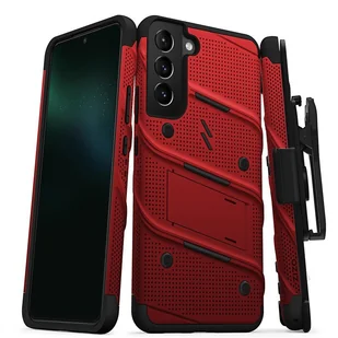 Zizo Bolt Bundle Pancerne Etui do Samsung Galaxy S22+ Plus ze Szkłem na Ekran + Uchwyt z Podstawką (Red & Black) BOLT-SAMGS22PL-RDBK - Etui i futerały do telefonów - miniaturka - grafika 2