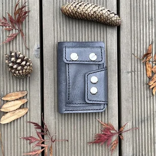 Szary portfel skórzany ręcznie uszyty na bilon i karty. - Portfele - miniaturka - grafika 1