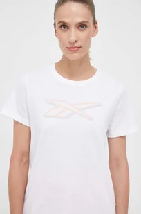 Reebok t-shirt bawełniany kolor biały - Koszulki sportowe damskie - miniaturka - grafika 1