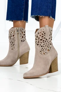Beżowe botki skórzane kowbojki ażurowe PRODUKT POLSKI Casu 3265 - Botki damskie - miniaturka - grafika 1