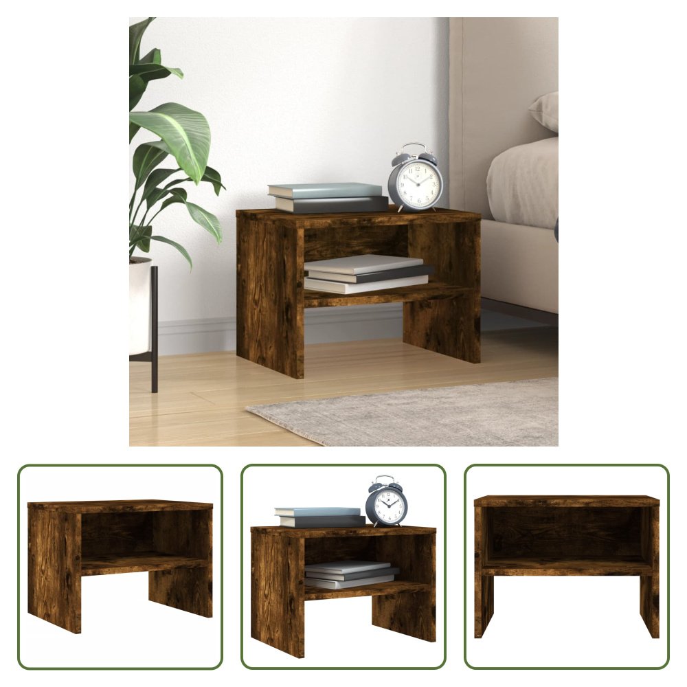 The Living Store szafka nocna dąb wędzony 40x30x30 cm materiał drewnopochodny