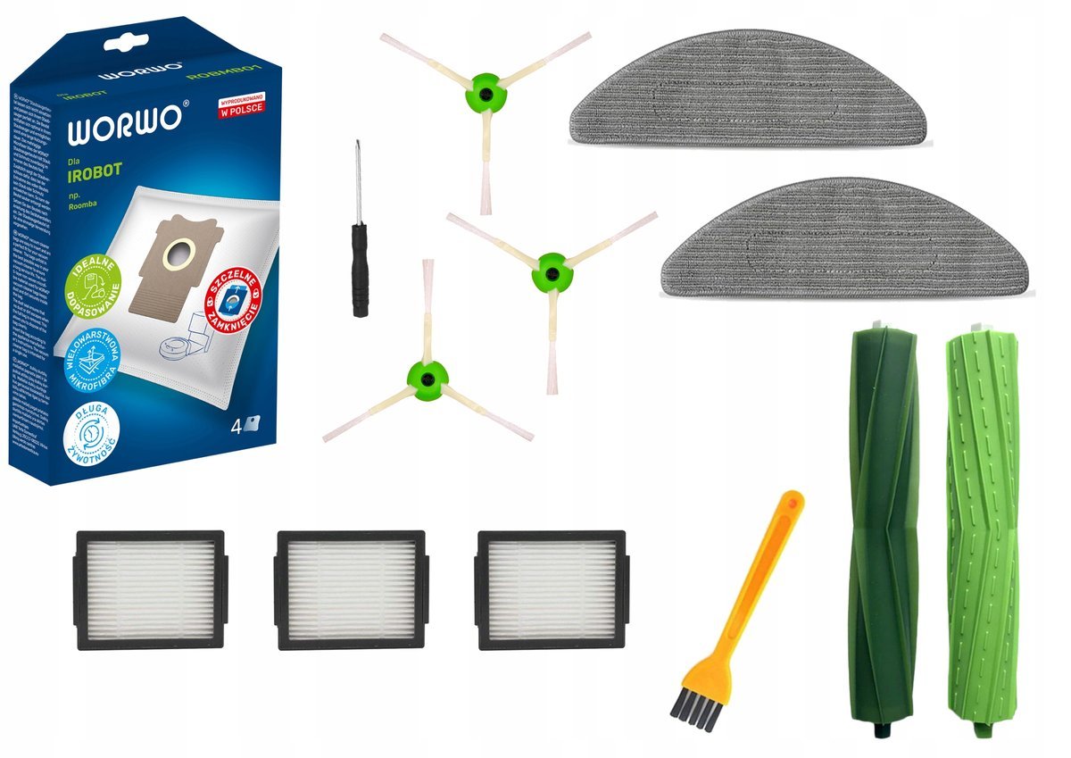 ZESTAW SZCZOTKI FILTRY MOPY WORKI do iRobot Roomba COMBO i5 i8 j5 i5+ i8+