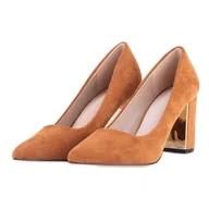 Czółenka - Goodin Zamszowe Czółenka Na Słupku SHELOVET brązowe - miniaturka - grafika 1