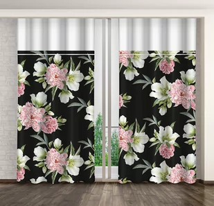 Zasłona Gotowa Na Żabki, 160X270, Czarna W Kwiaty, Zml-007 - Zasłony - miniaturka - grafika 1