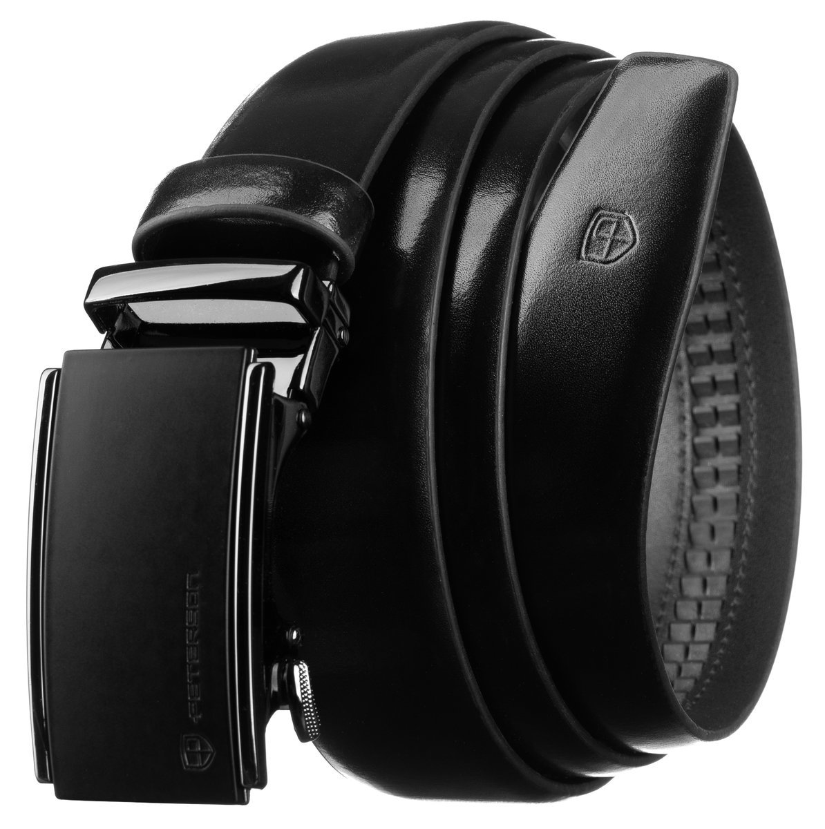 Pasek do spodni męski skórzany czarny 95 klamra automatyczna PETERSON elegancki do garnituru