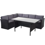 Meble ogrodowe - Zestaw z polirattanowym wykończeniem HWC-A29, zestaw ogrodowy, zestaw wypoczynkowy, zestaw stołowy, czarny ~ poduszki ciemnoszare - miniaturka - grafika 1