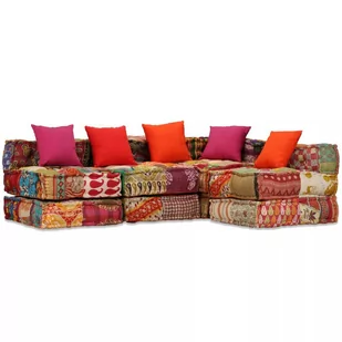 vidaXL Modułowa sofa patchworkowa, 4-osobowa - Narożniki - miniaturka - grafika 1